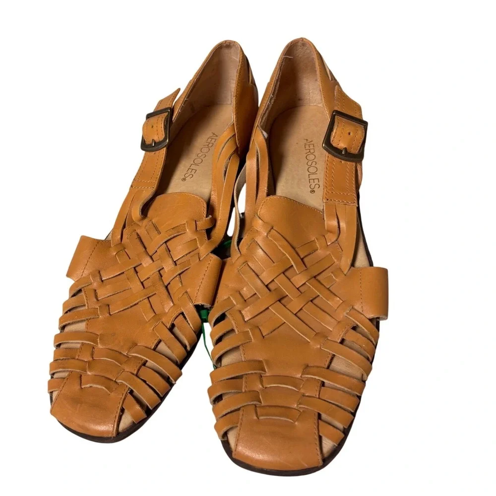 Aerosoles Tan Leather Huarache Woven Sandals Flats Buckle Women US 10 EU 8